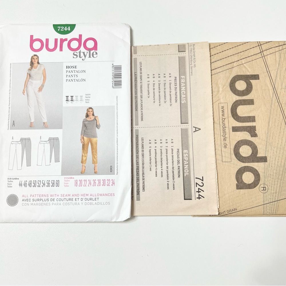 Burda Style 7244 Pants Sewing Pattern | Sizes 18–34 - Picture 2 of 2
